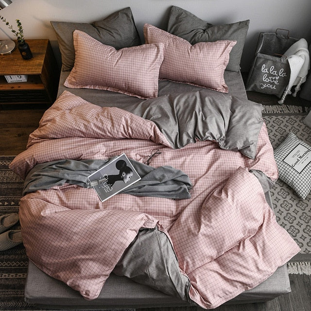 Cotton & Polyester Grid Duvet Cover Set