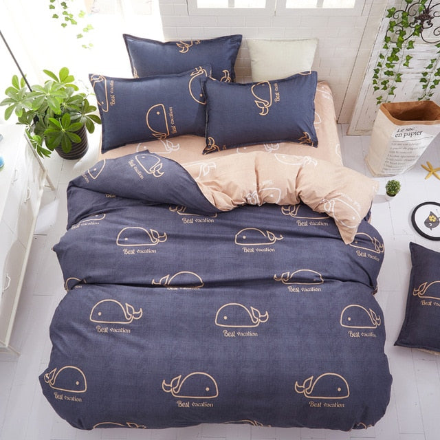 Cotton & Polyester Grid Duvet Cover Set