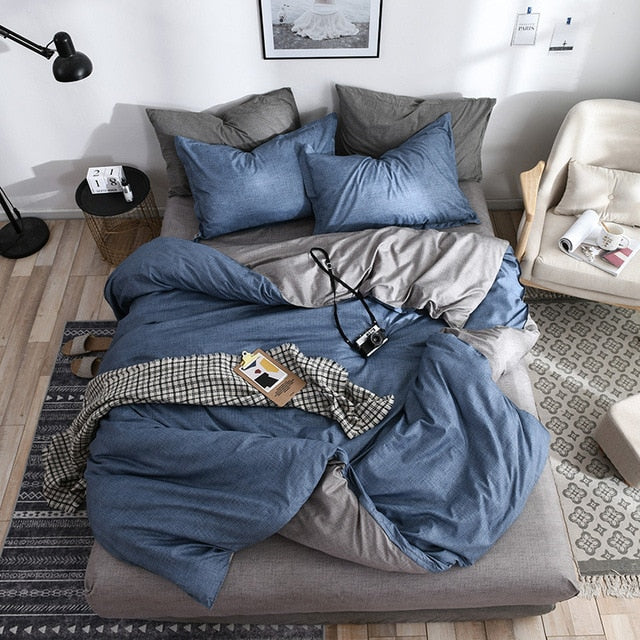 Cotton & Polyester Grid Duvet Cover Set