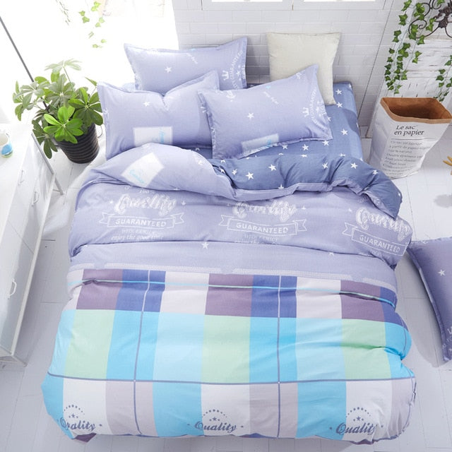 Cotton & Polyester Grid Duvet Cover Set