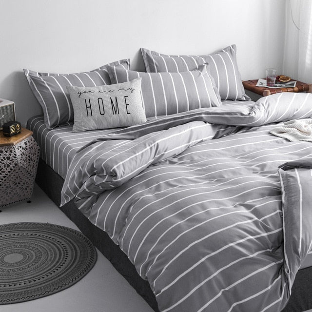 Cotton & Polyester Grid Duvet Cover Set