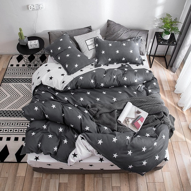 Cotton & Polyester Grid Duvet Cover Set